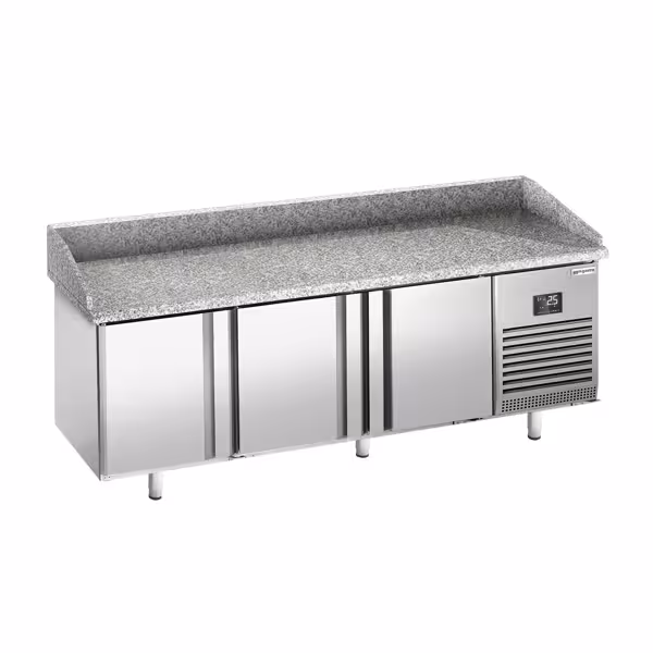 Stół chłodniczy do pizzy PREMIUM PLUS - 1980x700mm - z blatem granitowym - 3‑drzwiowy