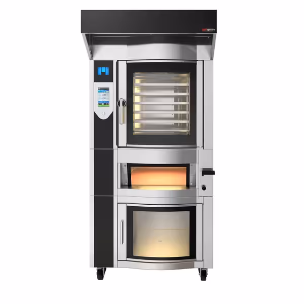 Električni Rotacijska Pekarska konvekcijska pećnica s ovlaživanjem - Zaslon na dodir - 6x EN 600x400 & Pizza pećnica - uklj. Pizza pećnica & Komora za fermentaciju & Kuhinjska napa - Nehrđajući čelik