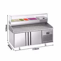 Stół chłodniczy do pizzy PREMIUM PLUS - 1738x800mm - z blatem granitowym - 2‑drzwiowy - z nadstawką chłodniczą - 6x GN 1/3
