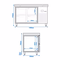 Külmvitriin PREMIUM - 1400x700 mm - 281 l - ventileeritud jahutus - Värv punane