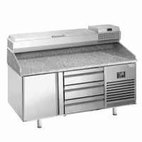 Pizzapult PREMIUM PLUS - 1490x700 mm - 1 ajtó + 3 fiók - feltéthűtővel - 6x GN 1/4 - gránit munkalappal