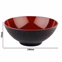 (6 adet) Kase - ASIA PLUS - Melamin - 2,2L - yuvarlak - Ø240mm - Derinlik:95mm - Siyah/Kırmızı
