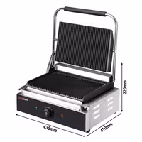 Grelhador de contacto / Grelhador Panini Profissional - 2,2kW - placas: superior e inferior estriadas - Área de grelha: 345x235mm