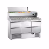 Table réfrigérée à pizza ECO - 1400 x 700 mm - avec 6 tiroirs 1/2 - incl. vitrine réfrigérée avec 6 x GN 1/4