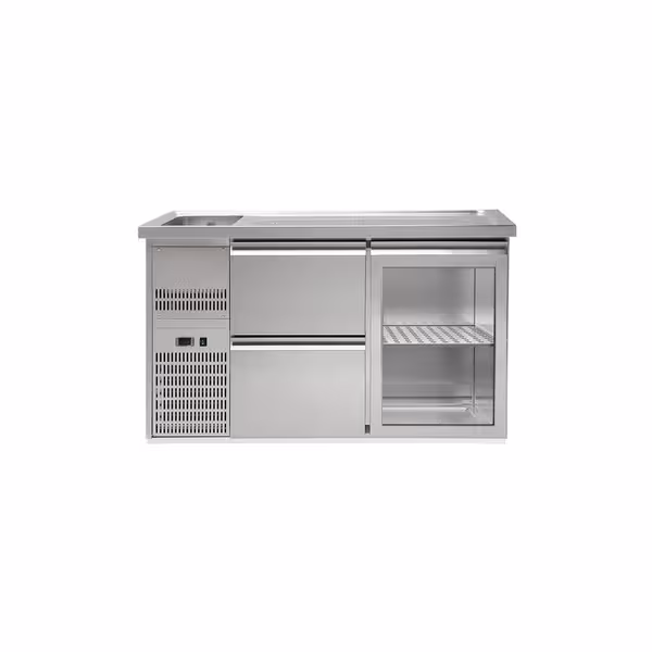 Pivski štand Premium PLUS - 1550x700 mm - 1 staklena vrata & 2 ladice