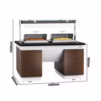 Heated Bain Marie Buffet Counter DUBLIN - 1600mm - with 2 Chafing Dishes - on Castors - Brown