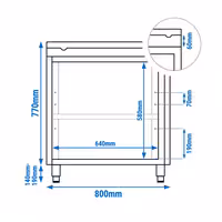 Arbetskåp i rostfritt stål PREMIUM - 800x600 mm - 2 gångjärnsdörrar - inkl. skärbräda röd