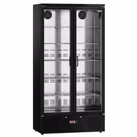 Commercial Beverage Display Fridge - 920mm - 466 Litres - stainless steel interior - with 2 hinged glass doors - digital controller with temperature display - Black - Temperature range 2 to 8 °C