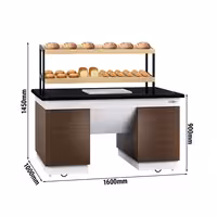 Bakery Buffet Display Counter DUBLIN - 1600mm - with 2 Shelves - on Castors - Black Granite Worktop
