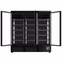 Commercial multideck display fridge - 1890mm - 1539L - with 3 double‑glazed hinged glass doors & 5 shelves - Black