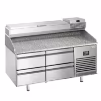 Pizzapult PREMIUM PLUS - 1490x700 mm - 0 ajtó + 4 fiók - feltéthűtővel - 6x GN 1/4 - gránit munkalappal