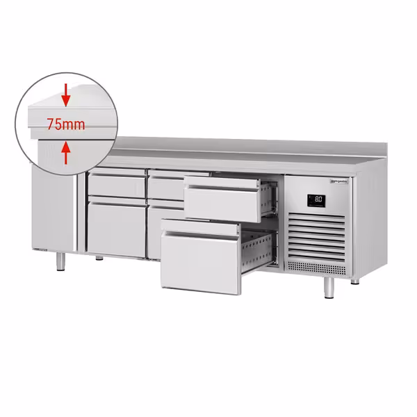 Commercial Counter Fridge PREMIUM PLUS - 2452x700mm - with 1 door - with 6 drawers [1/3] - with upstand - capacity 625 litres