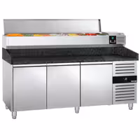 Stół chłodniczy do pizzy PREMIUM - 2025x800mm - z blatem granitowym - 3‑drzwiowy - z nadstawką chłodniczą - 10x GN 1/4
