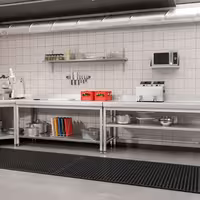 Rozsdamentes acél munkaasztal PREMIUM - 2000x800 mm - alsó polccal & hátsó peremmel