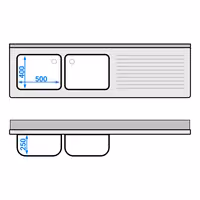 Sudoper s ormarićem ECO - inox - 2000 x 600 mm - sa 2 korita - korita lijevo