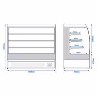 Commercial multideck display fridge - Open front - 1500mm - 480L - with 3 shelves - Black