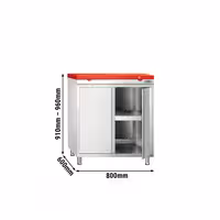 Arbetskåp i rostfritt stål PREMIUM - 800x600 mm - 2 gångjärnsdörrar - inkl. skärbräda röd