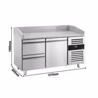 Stół chłodniczy do pizzy ECO – 1500 x 800 mm – z 1 drzwiami i 2 szufladami
