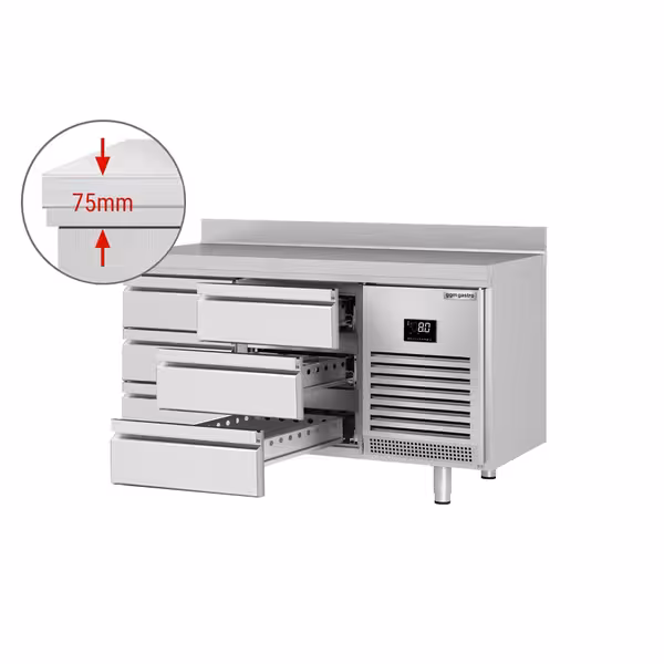 Rashladni pult PREMIUM PLUS - 1468x600 mm - 510 l - Ventilirano hlađenje - s 6 ladica - Podignuti rub