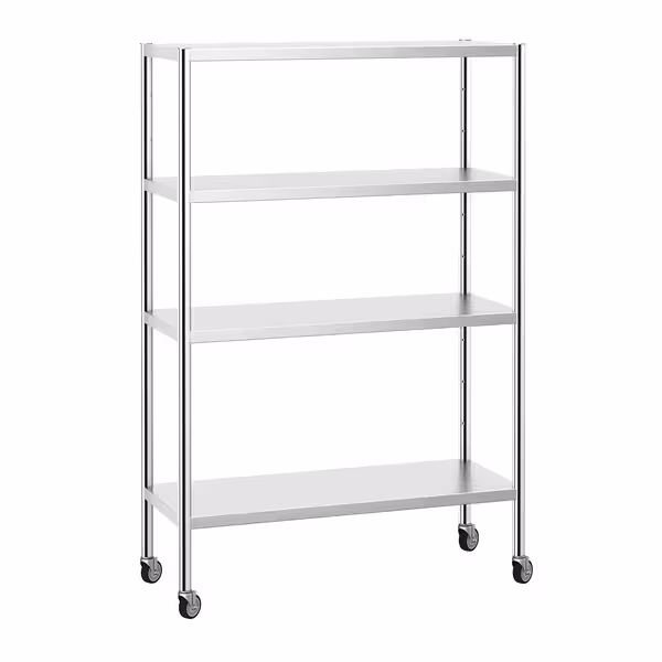 رفوف ستانلس ستيل PREMIUM - 1200x500mm - عمق: 500 mm - 4 رفوف (قابلة للتعديل) - يشمل 4 عجلات - الحمولة: 320 kg