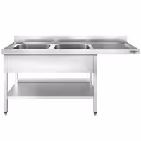 Pult za pranje za perilicu posuđa - 1800x600 mm - s 2 korita