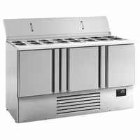 Pult za pripremu salate PREMIUM PLUS - 1460 mm - 3 vrata - s ugradnim ležištem za 9x GN 1/3 & 6x GN 1/6 i poklopac od nehrđajućeg čelika