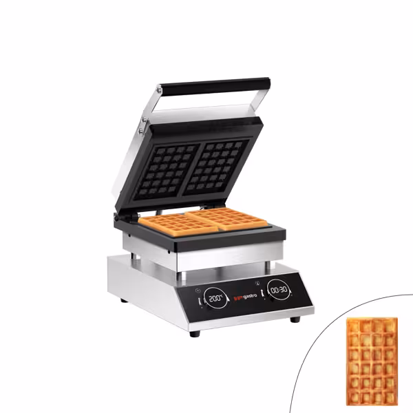 Waffle Makinesi - Tekli - Dijital Zamanlayıcılı - 1,6kW - Şekil: Kare Model - pişirme plakaları teflon kaplamalı