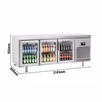 Stół chłodniczy barowy do napojów Premium PLUS – 2185 x 800 mm – z 3 drzwiami szklanymi