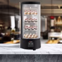 Countertop 4-Sided Glass Display Fridge - Double glazing - round - 73L - 503mm - with 4 rotating shelves - 1 glass door - for patisserie - Black
