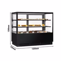Commercial cake display fridge - 580L - 1500mm - Double glazing - square - with 2 glass shelves - rear sliding doors - for patisserie - Black