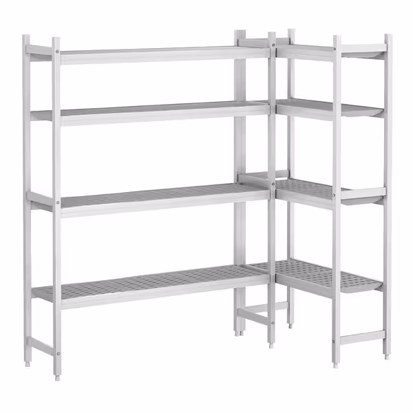 وحدة رفوف ألمنيوم - بداية - 1311x893mm - على شكل حرف L - عمق: 360 mm - 4 رفوف - الحمولة: 600 kg