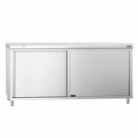 Arbetskåp i rostfritt stål PREMIUM - 1800x700 mm - med 2 skjutdörrar - inkl. skärbräda vit