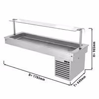 Cuve réfrigérée encastrable Drop-In - 1785mm - +2 à +8°C - 5x GN 1/1 - 410W - avec pare-haleine en verre