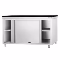 Rozsdamentes acél munkaszekrény PREMIUM – 1600x600 mm – átadóablakkal – gránit munkalapmal