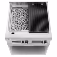Barbacoa de gas de piedra volcánica - 18kW|800mm - De pie - Parrilla de hierro fundido - 900 fondo - 2 quemadores - incl. piedra volcánica, encendido piezoeléctrico - Acero inoxidable