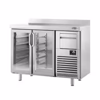 Stół chłodniczy barowy do napojów Premium PLUS – 1470 x 600 mm – z 2 drzwiami szklanymi, rantem i odbijakiem do kawy