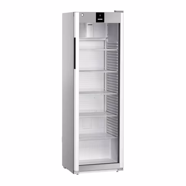 LIEBHERR | Szafa chłodnicza PERFORMANCE – 400 L – od +1 do +15 °C – z wnętrzem z tworzywa sztucznego i 1 drzwiami szklanymi – szara