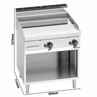 Plinski roštilj - 13,8 kW - Glatka - površina pečenja: 795x500 mm - na otvorenom ormariću - satinirana (Scotch-Brite) završna obrada