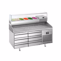 Pizzapult PREMIUM PLUS - 1490x700 mm - feltéthűtővel - 6x GN 1/4 - gránit munkalappal