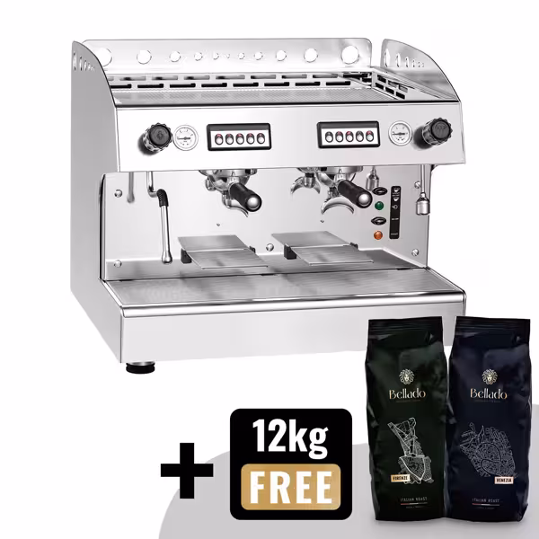 Profesyonel Espresso Kahve Makinesi - 2 Gruplu - Manuel - dahil Ön Demleme (Preinfusion) Sistemi & 1 Buhar Kolu - Tall Cup