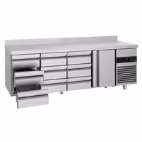 Commercial Counter Fridge PREMIUM - 2330x700mm - with 1 door - 9 drawers - with upstand - capacity 632 litres