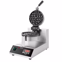 Commercial Waffle Maker - Single - Digital - 1.3kW - Shape: Round - Ø 185mm - with 180° rotating plates & temperature indicator - plates with Teflon coating
