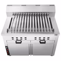 Charcoal Grill - 1120mm - for Adana & Shish Kebab - 15 automatic rotating skewers - with cabinet base