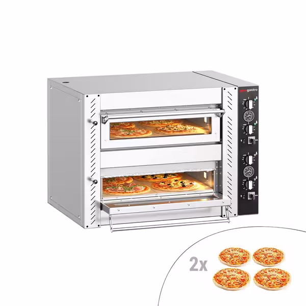 Electric Deck Pizza Oven - Twin Deck - Refractory Stone Deck - 4+4 x Ø 24cm (10") - 230V 3 Phase - Mechanical Controls - up to 450°C