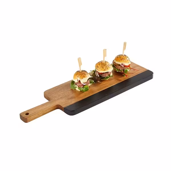 (6 pcs) Serving Board - ROCKWOOD - 6-piece set - incl. writable natural slate strip - acacia wood - 405x130mm