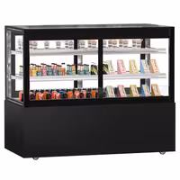 Commercial cake display fridge MADRID Self-Service - 530L - 1500mm - Double glazing - square - with 2 glass shelves - rear sliding doors - incl. night curtain - for patisserie - Black matt