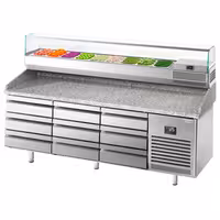 Pizzapult PREMIUM PLUS - 1980x700 mm - feltéthűtővel - 9x GN 1/4 - gránit munkalappal