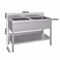Sudoper ECO - 1200x700 mm - s donjom policom - s 2 koritima - korita sredina - inox