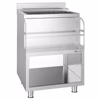Koktel stanica - inox - 600x600 mm - s 3 hladna bazena s odvodom & Šipka za čuvanje boca
