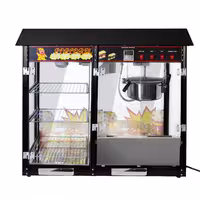 Commercial Popcorn Machine with Nacho Warmer - 1.70kW - 5kg/h - with 3 heated shelves - Black